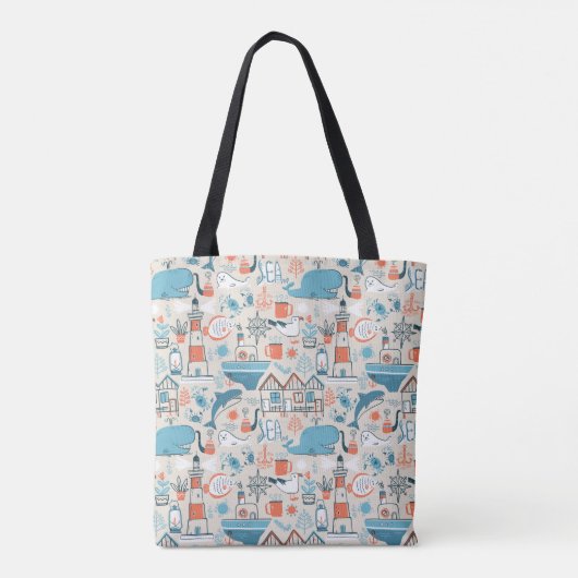 North Zee Cute Doodle Patroon Tote Bag (Achterkant)