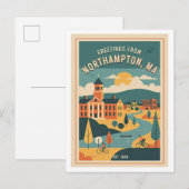 Northampton MA Retro Reis 1950s Briefkaart (Voorkant / Achterkant)