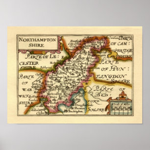 Northamptonshire County Map, Engeland Poster