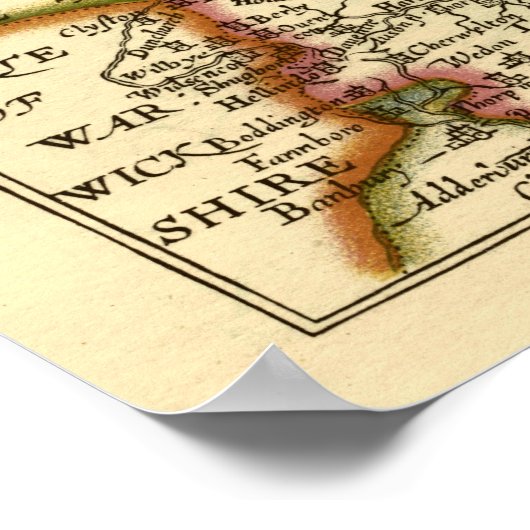 Northamptonshire County Map, Engeland Poster (Hoek)