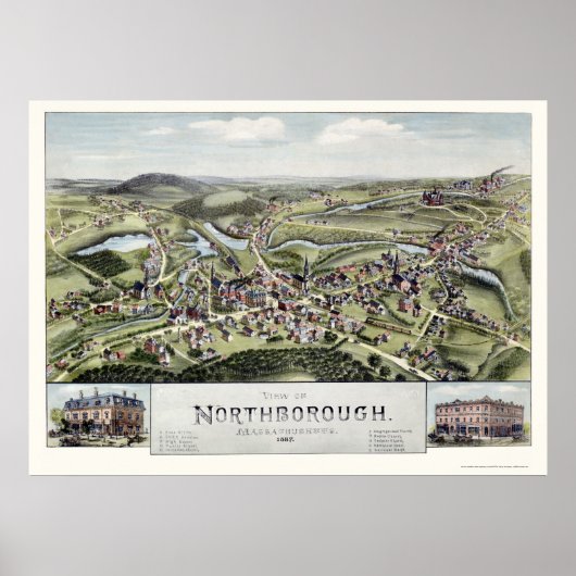Northborough, MA Panoramic Map - 1887 Poster (Voorkant)