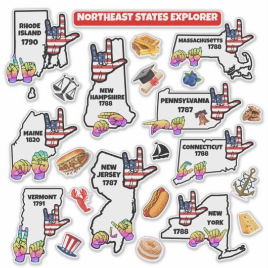 Northeast States – Learn with ASL & Fun Icons Sticker (Voorkant)