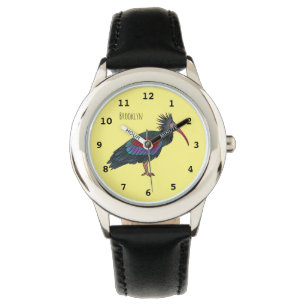 Northern bald ibis bird cartoon illustratie horloge