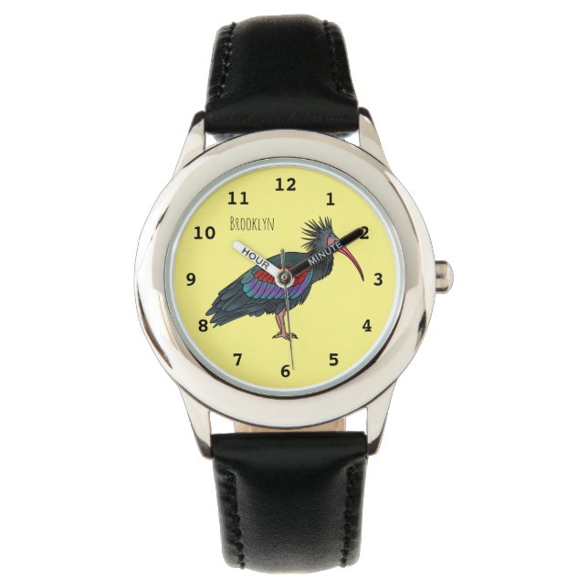 Northern bald ibis bird cartoon illustratie horloge (Voorkant)