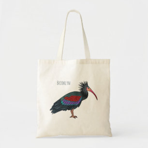 Northern bald ibis bird cartoon illustratie tote bag