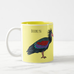 Northern bald ibis bird cartoon illustratie tweekleurige koffiemok