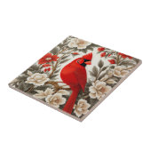 Northern Cardinal Bird Beautiful Floral Tegeltje (Zijkant)