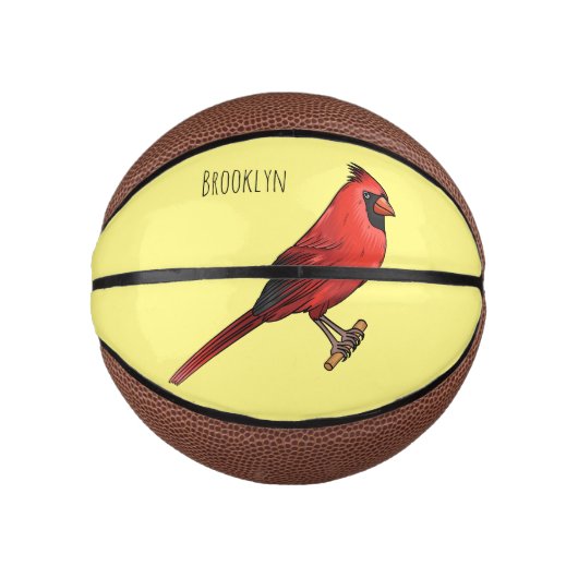 Northern cardinal bird cartoon illustratie basketbal (Voorkant)