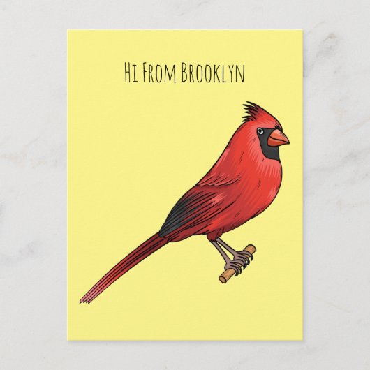 Northern cardinal bird cartoon illustratie briefkaart (Voorkant)