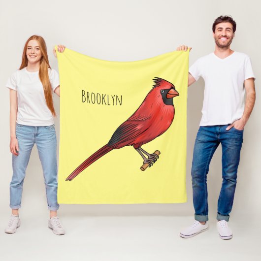 Northern cardinal bird cartoon illustratie fleece deken (In situ)