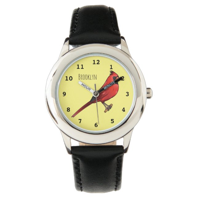 Northern cardinal bird cartoon illustratie horloge (Voorkant)