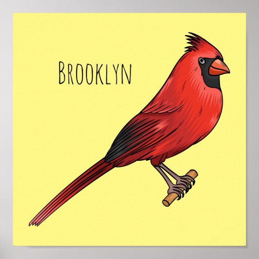 Northern cardinal bird cartoon illustratie poster (Voorkant)