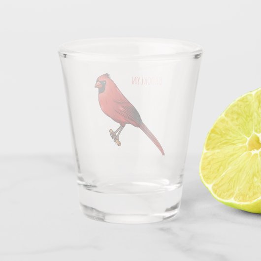 Northern cardinal bird cartoon illustratie shot glas (Achterkant)