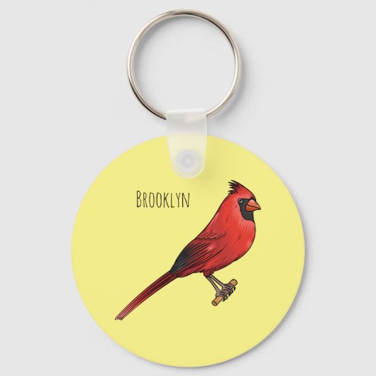 Northern cardinal bird cartoon illustratie sleutelhanger (Voorkant)
