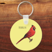 Northern cardinal bird cartoon illustratie sleutelhanger (Voorkant)