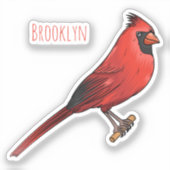 Northern cardinal bird cartoon illustratie sticker (Voorkant)
