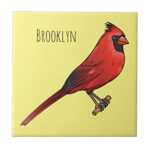 Northern cardinal bird cartoon illustratie tegeltje