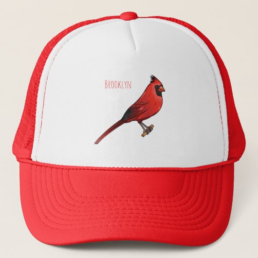 Northern cardinal bird cartoon illustratie trucker pet (Voorkant)