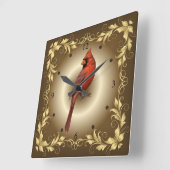 Northern Cardinal Male ~ Red With Pointed Crest ~ Vierkante Klok (Hoek)