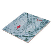 Northern Cardinal on Snowy Branches Tegeltje (Zijkant)