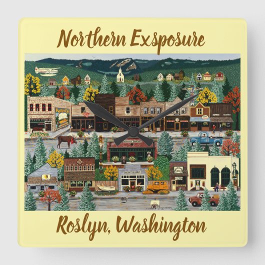 "Northern Exposure" ~ Roslyn, Washington Vierkante Klok (Voorkant)