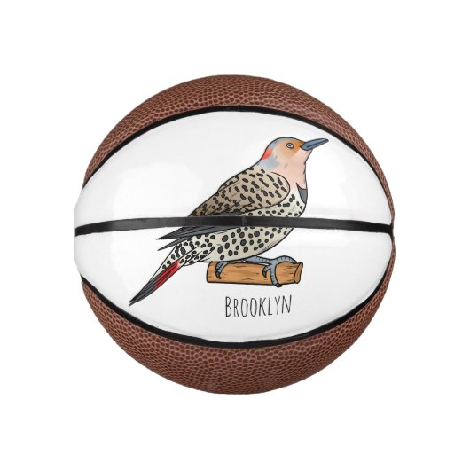 Northern flicker bird cartoon illustration basketbal (Voorkant)