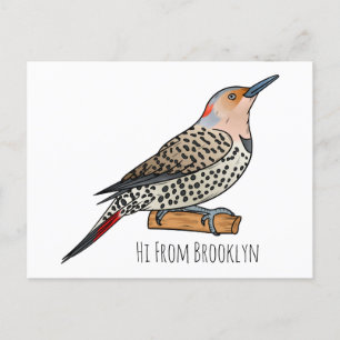 Northern flicker bird cartoon illustration briefkaart