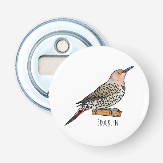 Northern flicker bird cartoon illustration button flesopener (Voorkant)