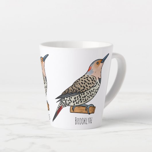 Northern flicker bird cartoon illustration latte mok (Rechterhoek)
