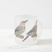 Northern flicker bird cartoon illustration matglas koffiemok (Voorkant rechts)