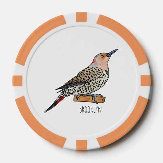 Northern flicker bird cartoon illustration poker chips (Voorkant)