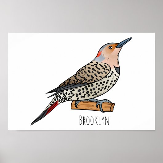 Northern flicker bird cartoon illustration poster (Voorkant)