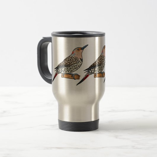 Northern flicker bird cartoon illustration reisbeker (Voorkant links)
