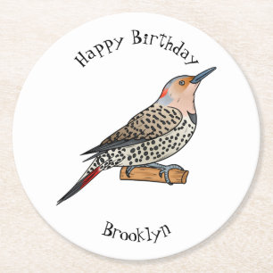 Northern flicker bird cartoon illustration ronde kartonnen onderzetter