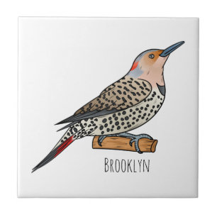 Northern flicker bird cartoon illustration tegeltje