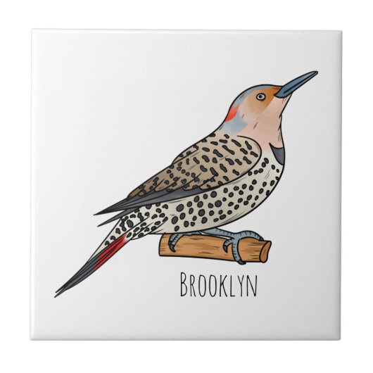 Northern flicker bird cartoon illustration tegeltje (Voorkant)