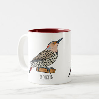 Northern flicker bird cartoon illustration tweekleurige koffiemok