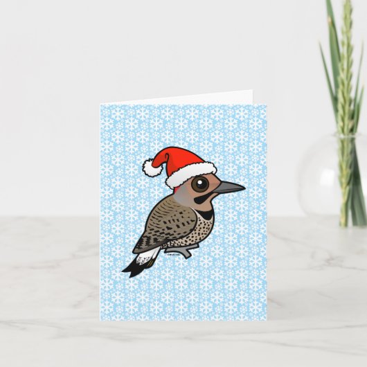 Northern Flicker Santa Claus (geel geschaatst) Feestdagen Kaart (Voorkant)
