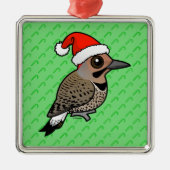 Northern Flicker Santa Claus (geel geschaatst) Metalen Ornament (Voorkant)