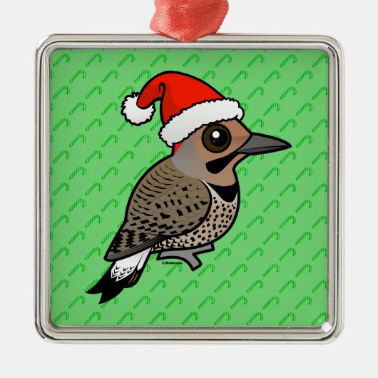 Northern Flicker Santa Claus (geel geschaatst) Metalen Ornament (Voorkant)