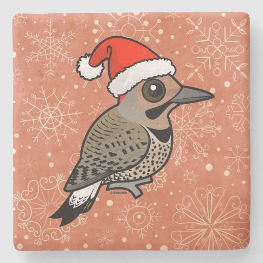 Northern Flicker Santa Claus (geel geschaatst) Stenen Onderzetter (Voorkant)