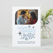 Northern Light Modern Blue Christmas Photo Feestdagenkaart (Staand voorkant)