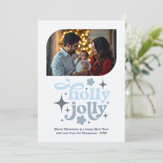 Northern Light Modern Blue Christmas Photo Feestdagenkaart (Staand voorkant)