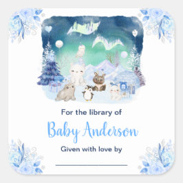 Northern Lights Animals Baby Shower Bookplate Vierkante Sticker