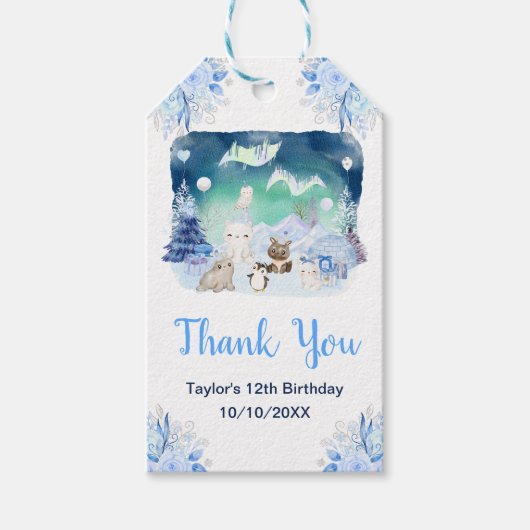 Northern Lights Animals Birthday Party Thank You Cadeaulabel (Voorkant)