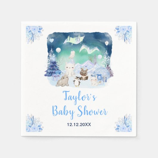 Northern Lights Arctic Animals Baby Shower Servet (Voorkant)