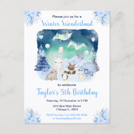Northern Lights Arctic Animals Birthday Briefkaart