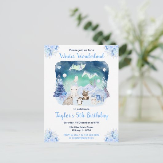 Northern Lights Arctic Animals Birthday Briefkaart (Staand voorkant)