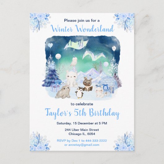 Northern Lights Arctic Animals Birthday Briefkaart (Voorkant)