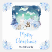 Northern Lights Arctic Animals Merry Christmas Vierkante Sticker (Voorkant)